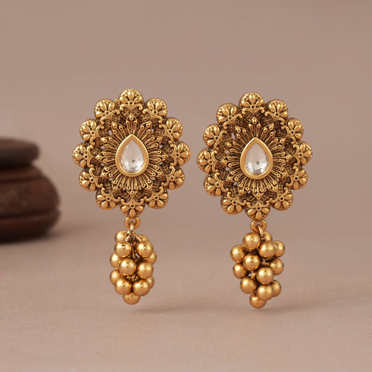 Beautiful antique gold ball drop kundan earring