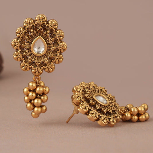 Beautiful antique gold ball drop kundan earring