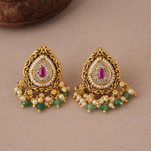 Cute ruby antique stone drop antique gold earring