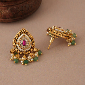 Cute ruby antique stone drop antique gold earring