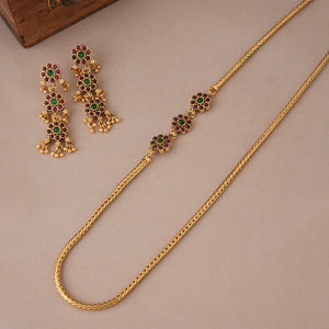 Long antique gold stone side brooch necklace set
