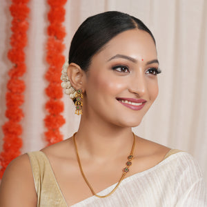 Long antique gold stone side brooch necklace set