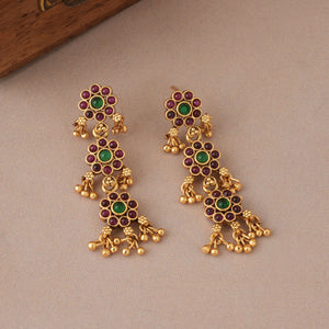 Long antique gold stone side brooch necklace set