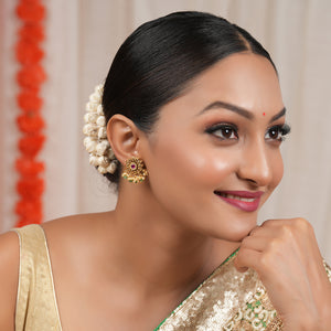 Amazing antique gold floral kundan stone drop earring