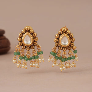 Stunning antique gold stone drop kundan earring
