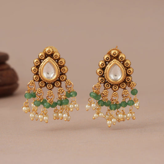 Stunning antique gold stone drop kundan earring