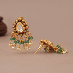 Stunning antique gold stone drop kundan earring