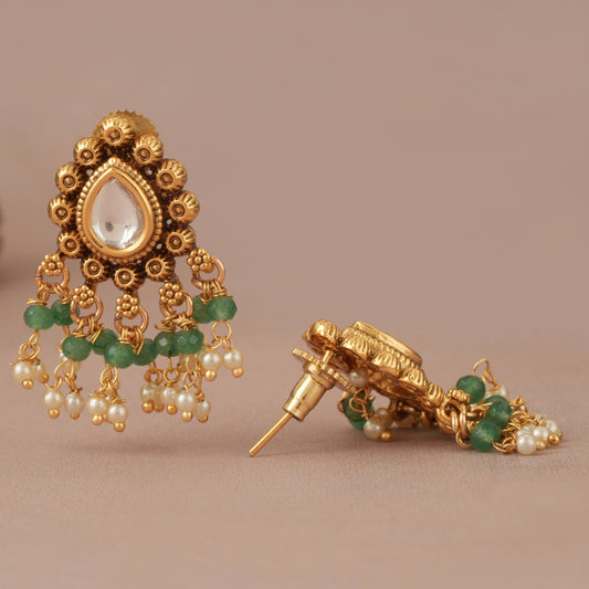 Stunning antique gold stone drop kundan earring
