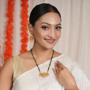 Long antique gold kundan mangalsutra necklace set