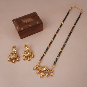 Long antique gold kundan mangalsutra necklace set