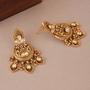 Long antique gold kundan mangalsutra necklace set