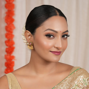 Cute antique gold stone pearl drop earring