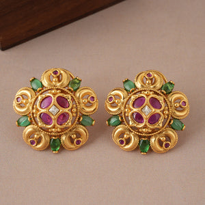 Stunning multicolor antique gold stud earring