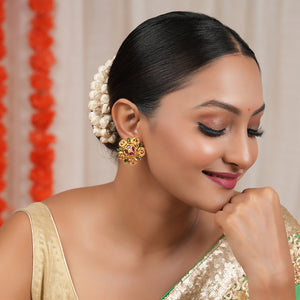 Stunning multicolor antique gold stud earring