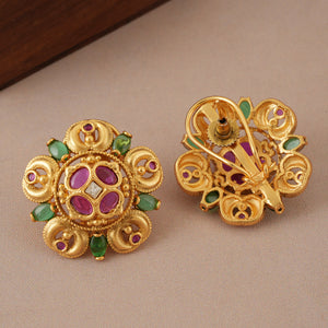 Stunning multicolor antique gold stud earring