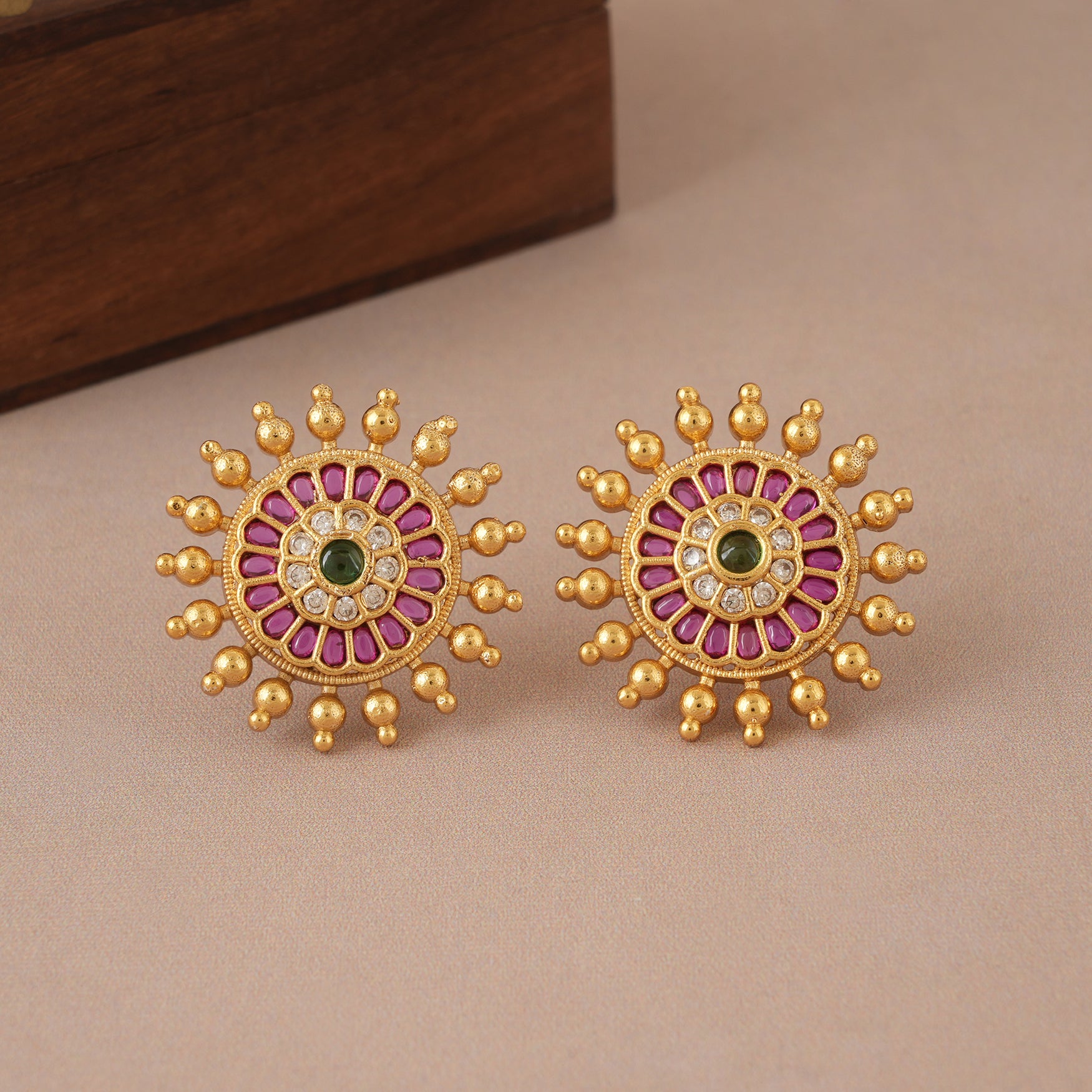 Amazing antique gold ruby stud earring