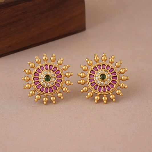 Amazing antique gold ruby stud earring