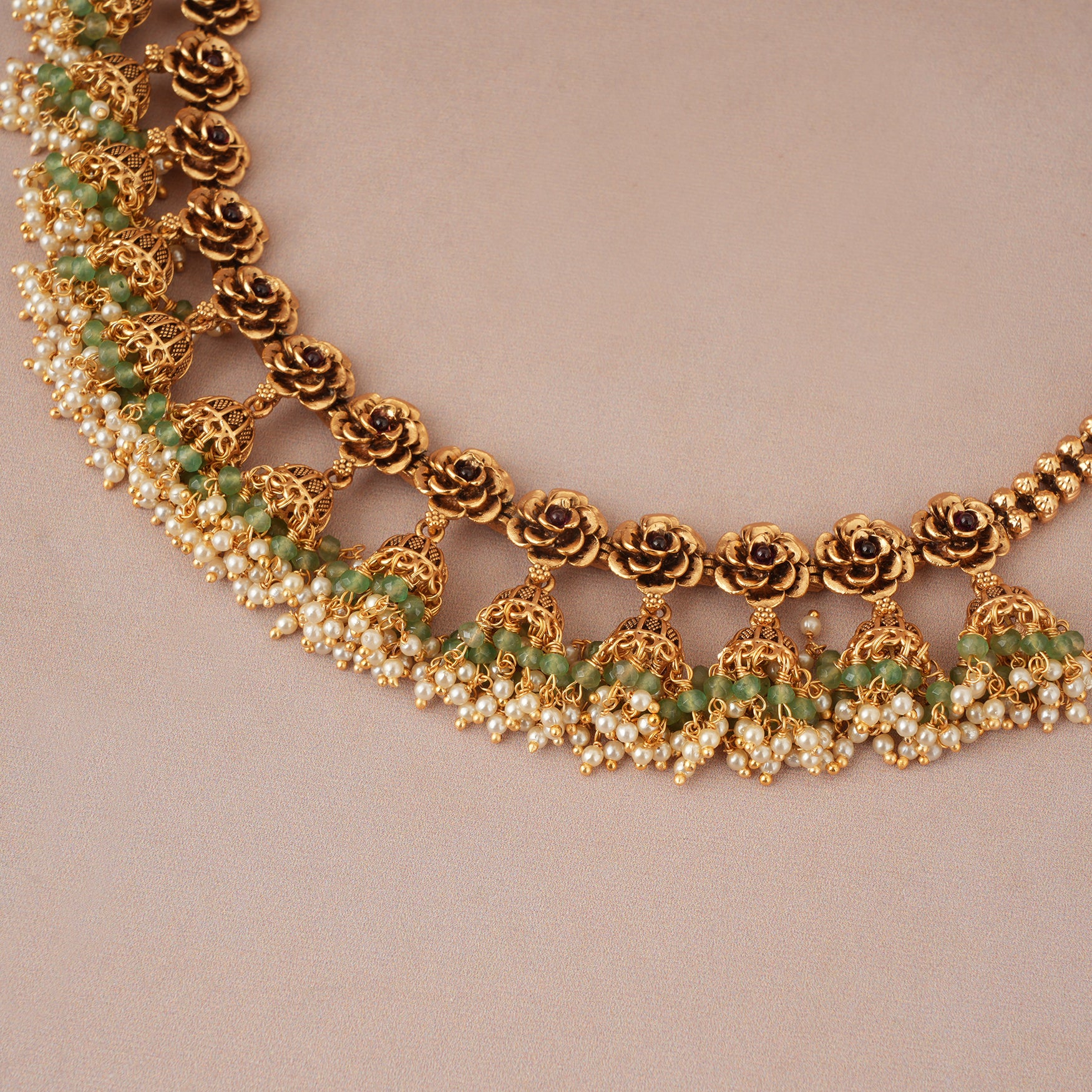 Stunning antique gold floral stone necklace set