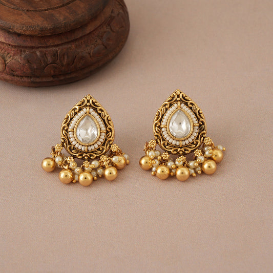 Beautiful pear shape antique gold kundan earring