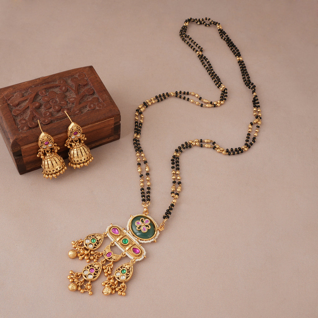 Long amazing antique gold rajwadi magalsutra set