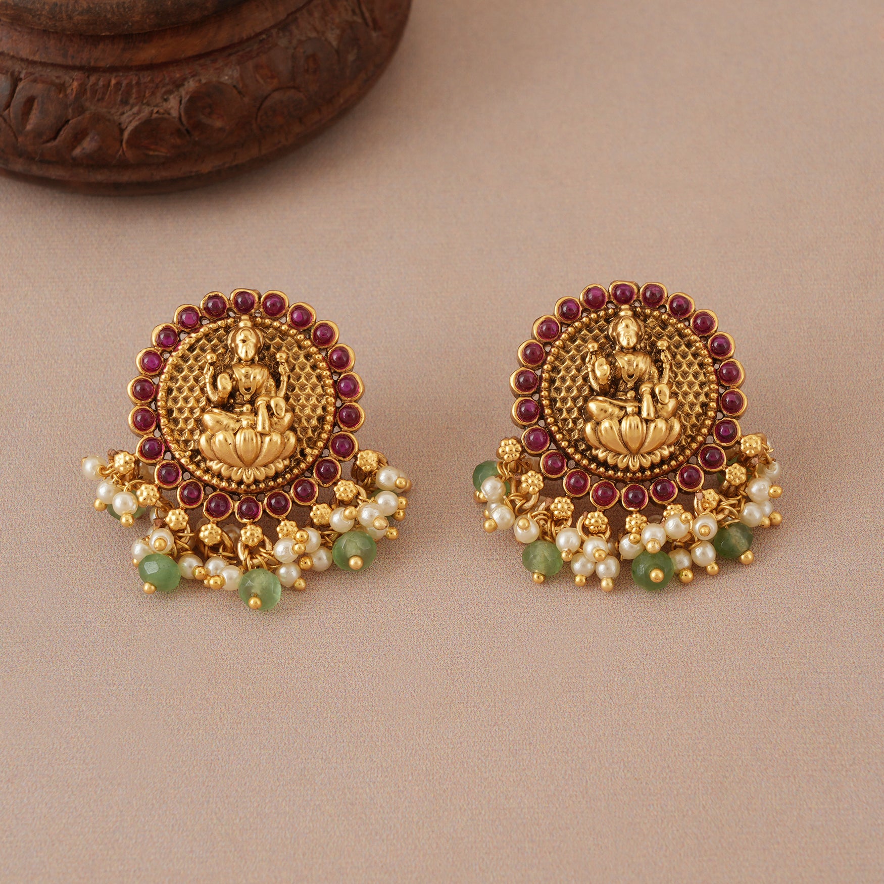 Beautiful antique gold ruby stone maa lakshmi stone drop earring