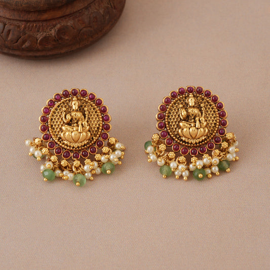 Beautiful antique gold ruby stone maa lakshmi stone drop earring