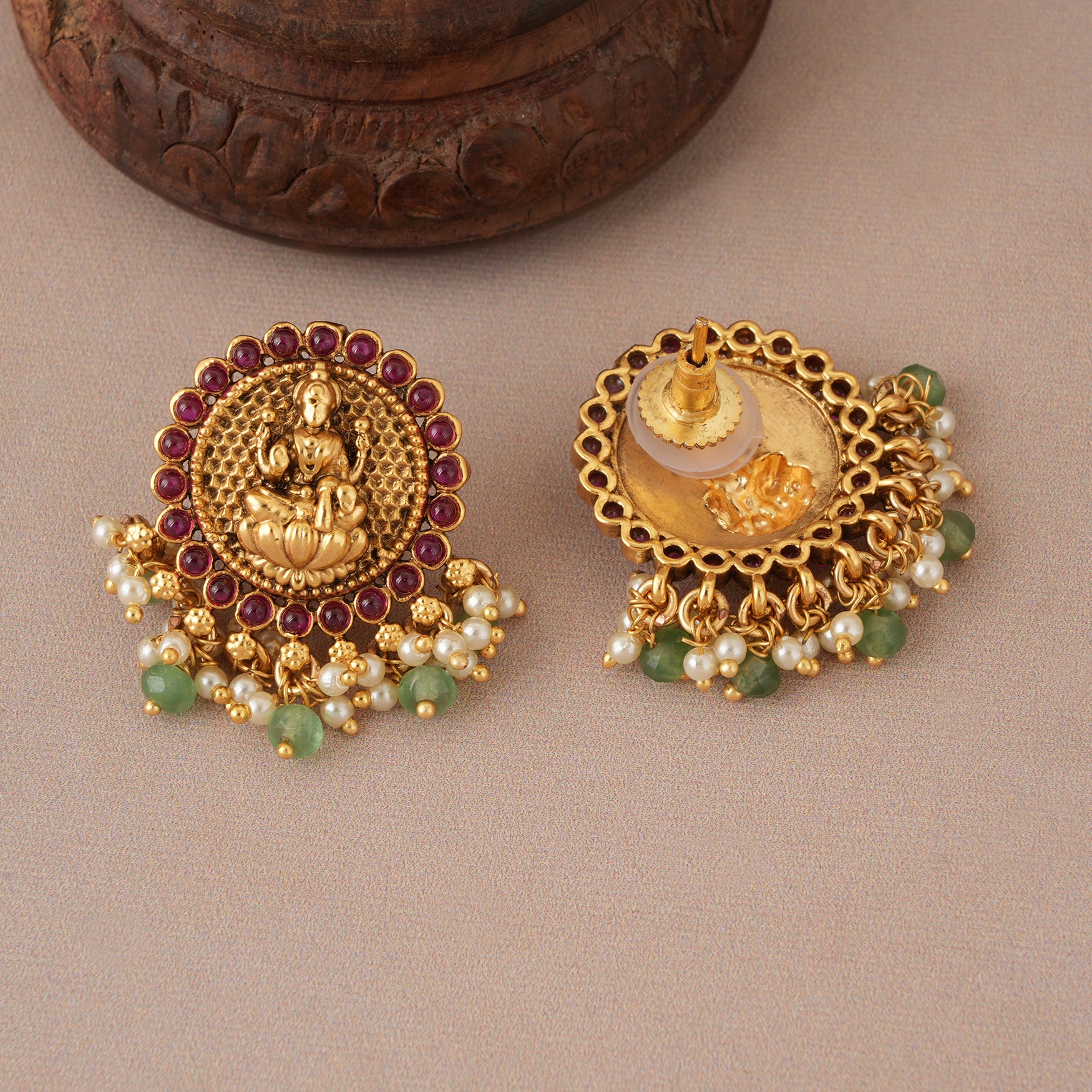 Beautiful antique gold ruby stone maa lakshmi stone drop earring