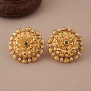 Stunning big antique gold pearl stud earring