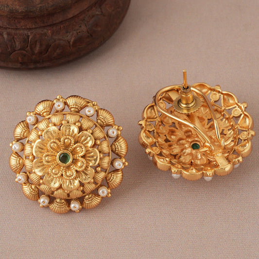 Stunning big antique gold pearl stud earring