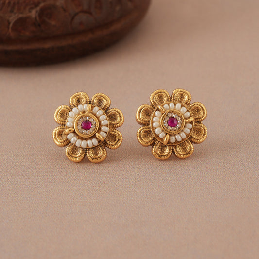 Cute small stone antique gold stud