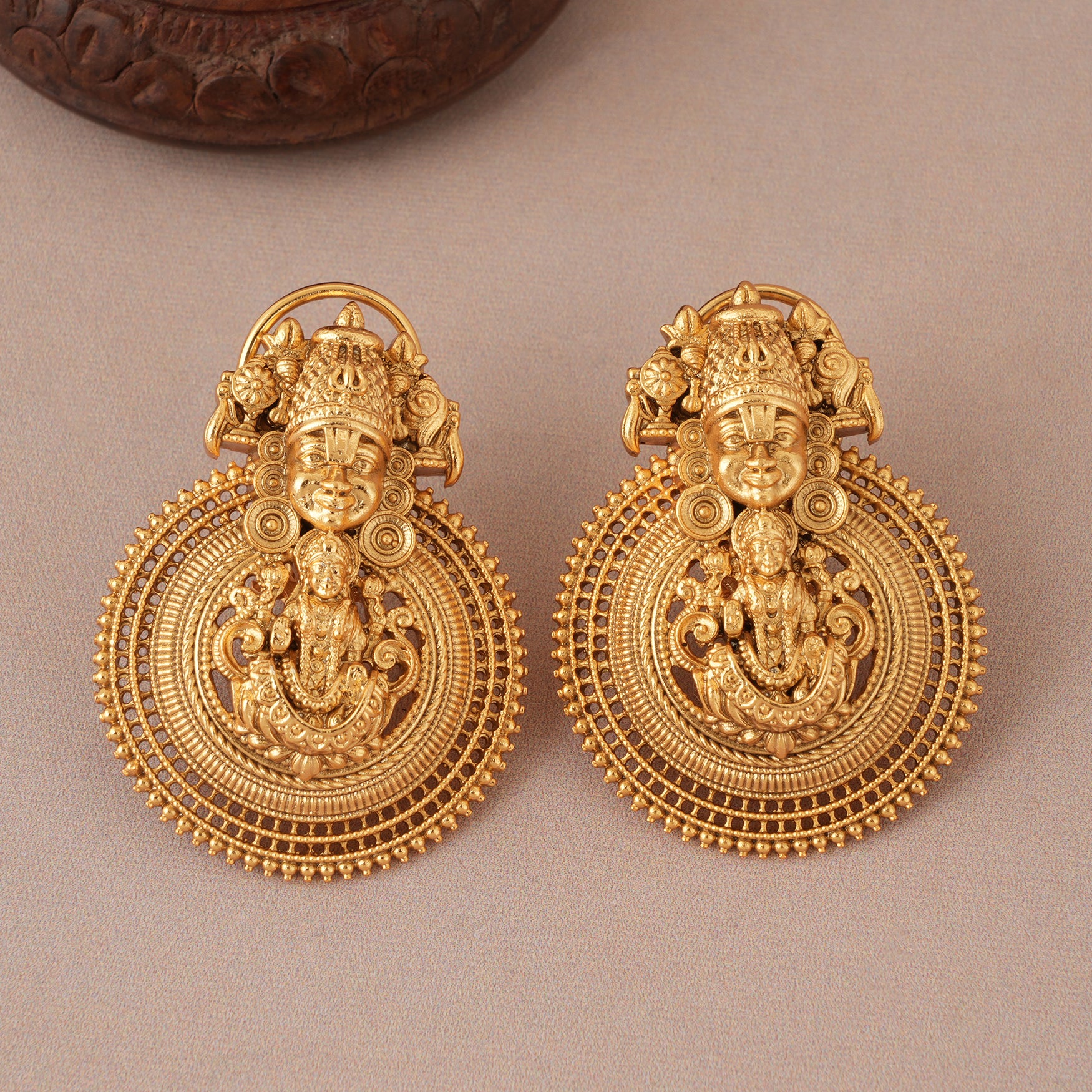 Stunning antique gold plain tirupati balaji earring