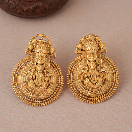 Stunning antique gold plain tirupati balaji earring