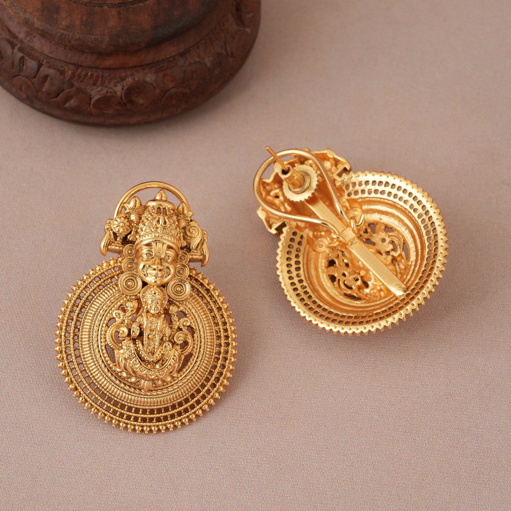 Stunning antique gold plain tirupati balaji earring