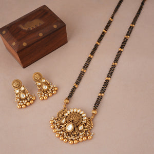 Long antique gold kundan traditional mangalsutra set