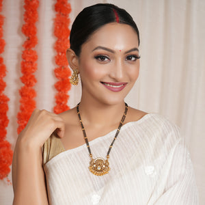 Long antique gold kundan traditional mangalsutra set