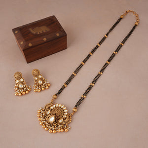 Long antique gold kundan traditional mangalsutra set