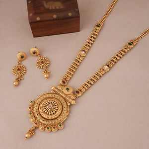 Long stunning multicolor antique gold traditional necklace set