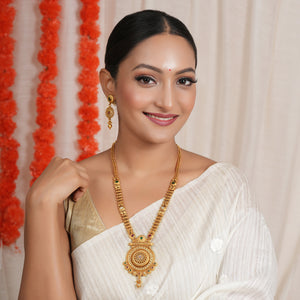 Long stunning multicolor antique gold traditional necklace set