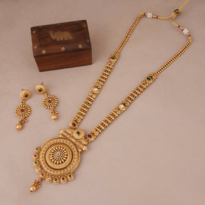 Long stunning multicolor antique gold traditional necklace set