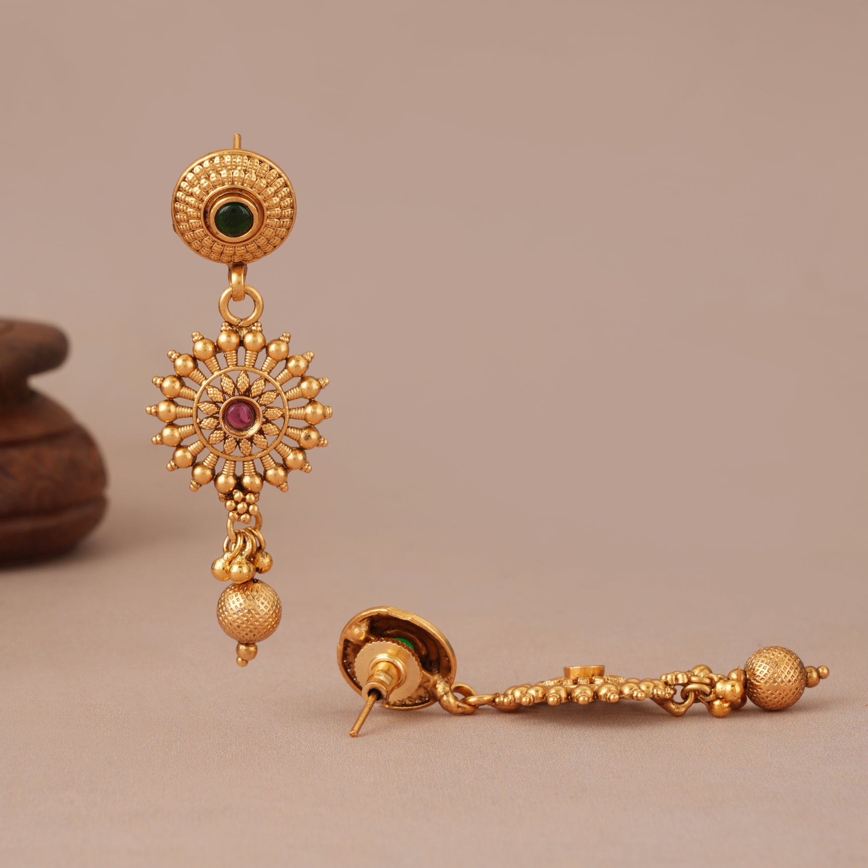 Long stunning multicolor antique gold traditional necklace set