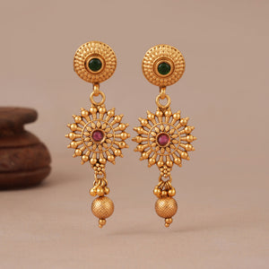 Long stunning multicolor antique gold traditional necklace set