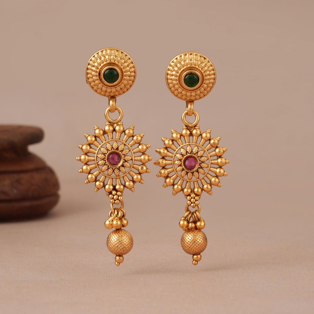 Long stunning multicolor antique gold traditional necklace set