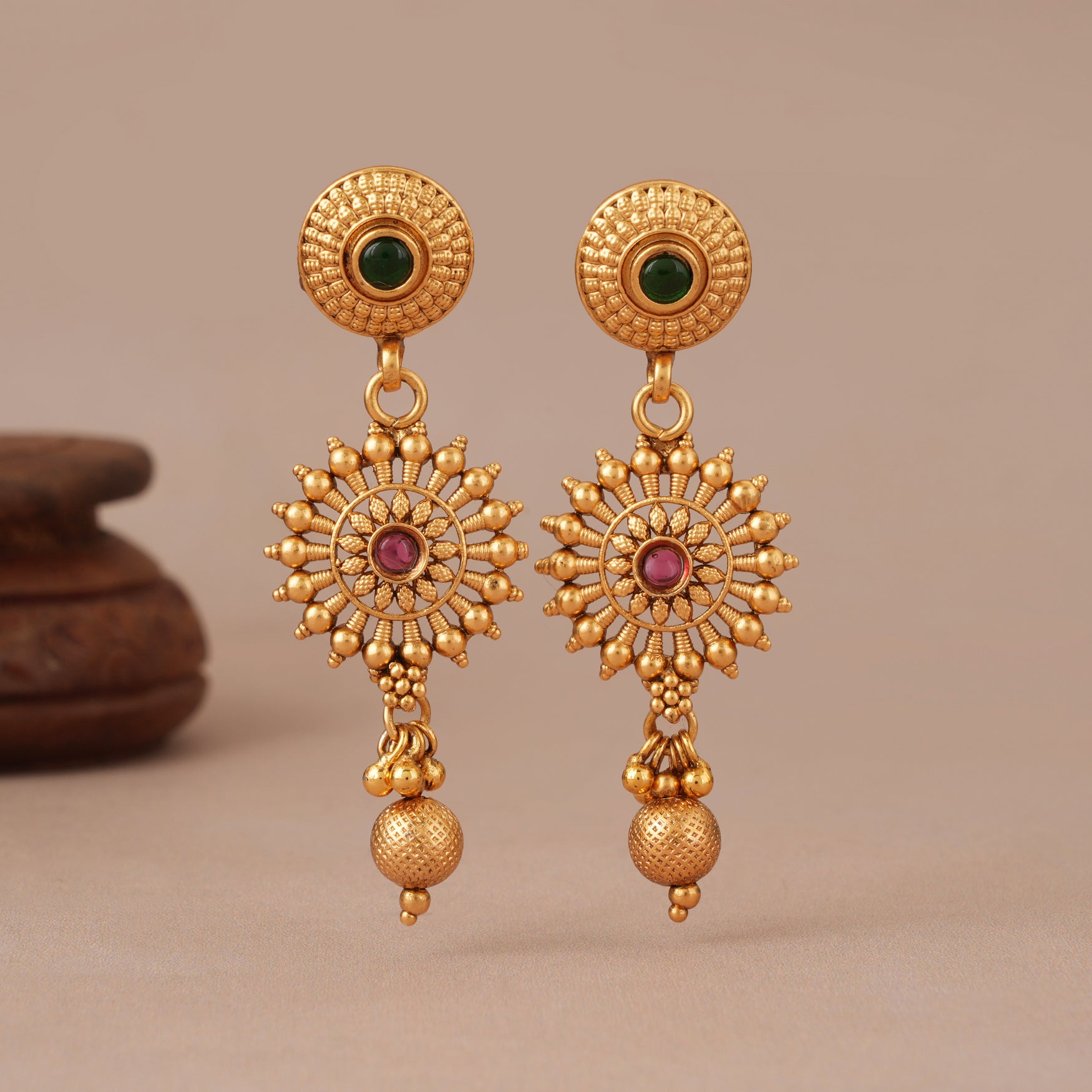 Long stunning multicolor antique gold traditional necklace set