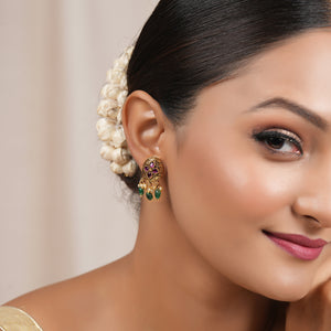 Cute oval ruby stone antique gold earring