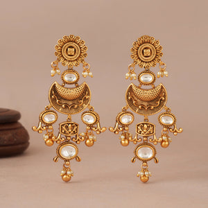 Long stunning antique gold kundan earring
