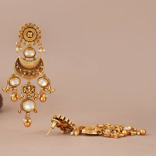 Long stunning antique gold kundan earring