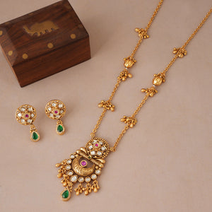 long stunning antique gold multicolor rajwadi necklace set