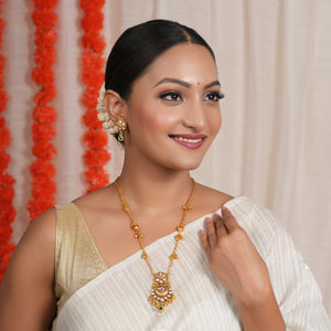 long stunning antique gold multicolor rajwadi necklace set