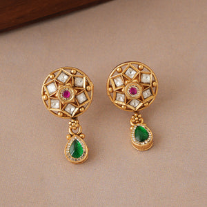 long stunning antique gold multicolor rajwadi necklace set