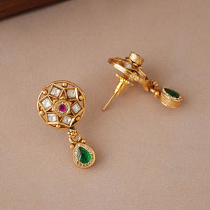 long stunning antique gold multicolor rajwadi necklace set